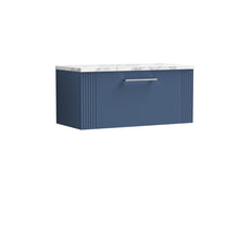 Nui Deco 800 Wall Hung Single Drawer Vanity & Laminate Worktop Contemporary Satin Blue MFC Painted Gloss 381x805x390mm - JJ Building Materials