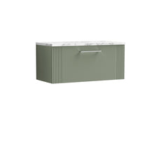 Nui Deco 800 Wall Hung Single Drawer Vanity & Laminate Worktop Contemporary Satin Green MFC Painted Gloss 381x805x390mm - JJ Building Materials