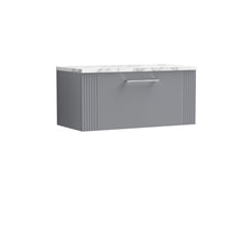 Nui Deco 800 Wall Hung Single Drawer Vanity & Laminate Worktop Contemporary Satin Grey MFC Painted Gloss 381x805x390mm - JJ Building Materials