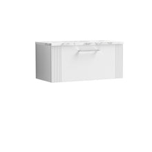 Nui Deco 800 Wall Hung Single Drawer Vanity & Laminate Worktop Contemporary Satin White MFC Painted Gloss 381x805x390mm - JJ Building Materials
