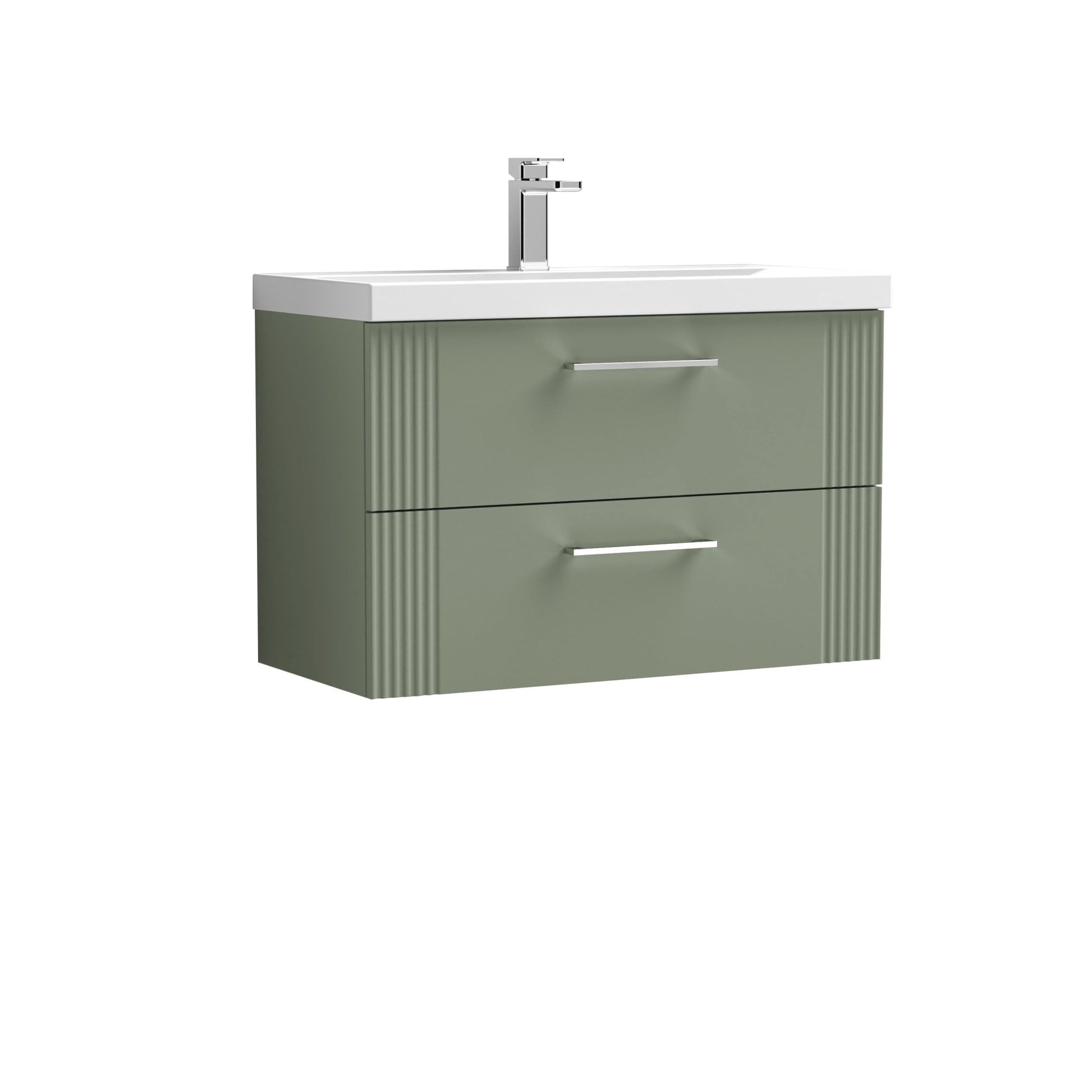 Nui Deco 800mm Wall Hung 2 Drawer Vanity & Basin 1 Contemporary Satin Green MFC Painted Gloss 540x810x390mm - JJ Building Materials
