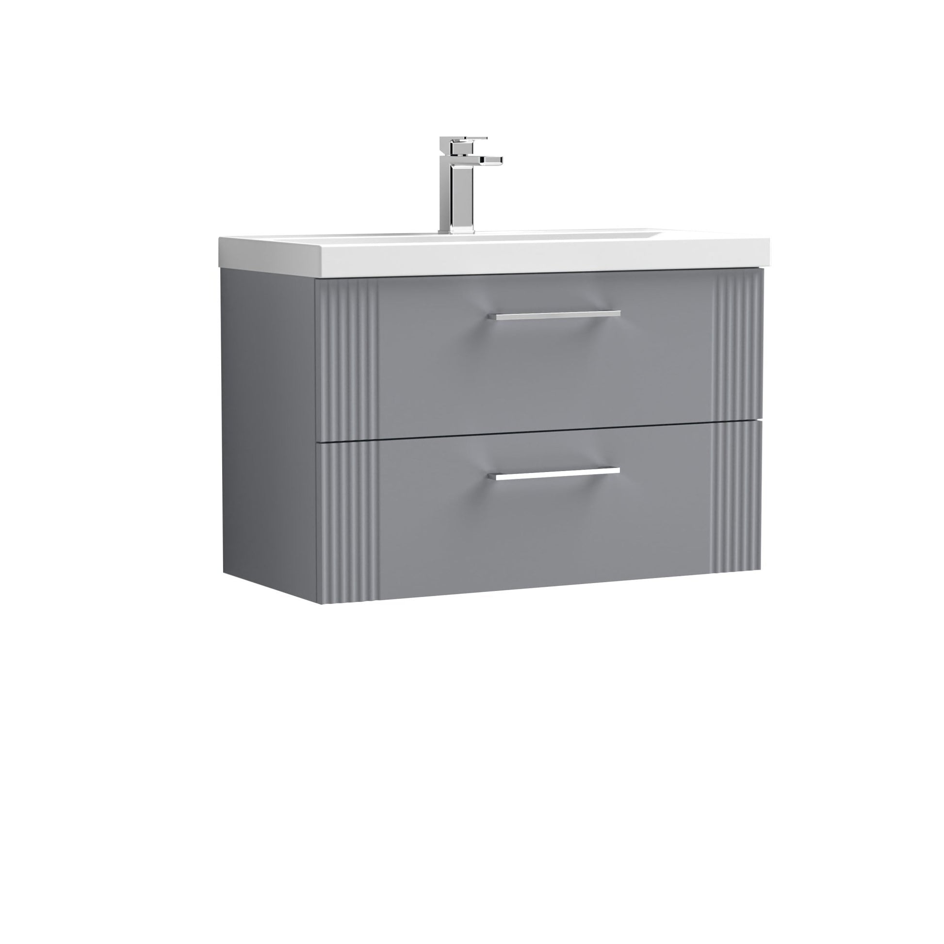 Nui Deco 800mm Wall Hung 2 Drawer Vanity & Basin 1 Contemporary Satin Grey MFC Painted Gloss 540x810x390mm - JJ Building Materials