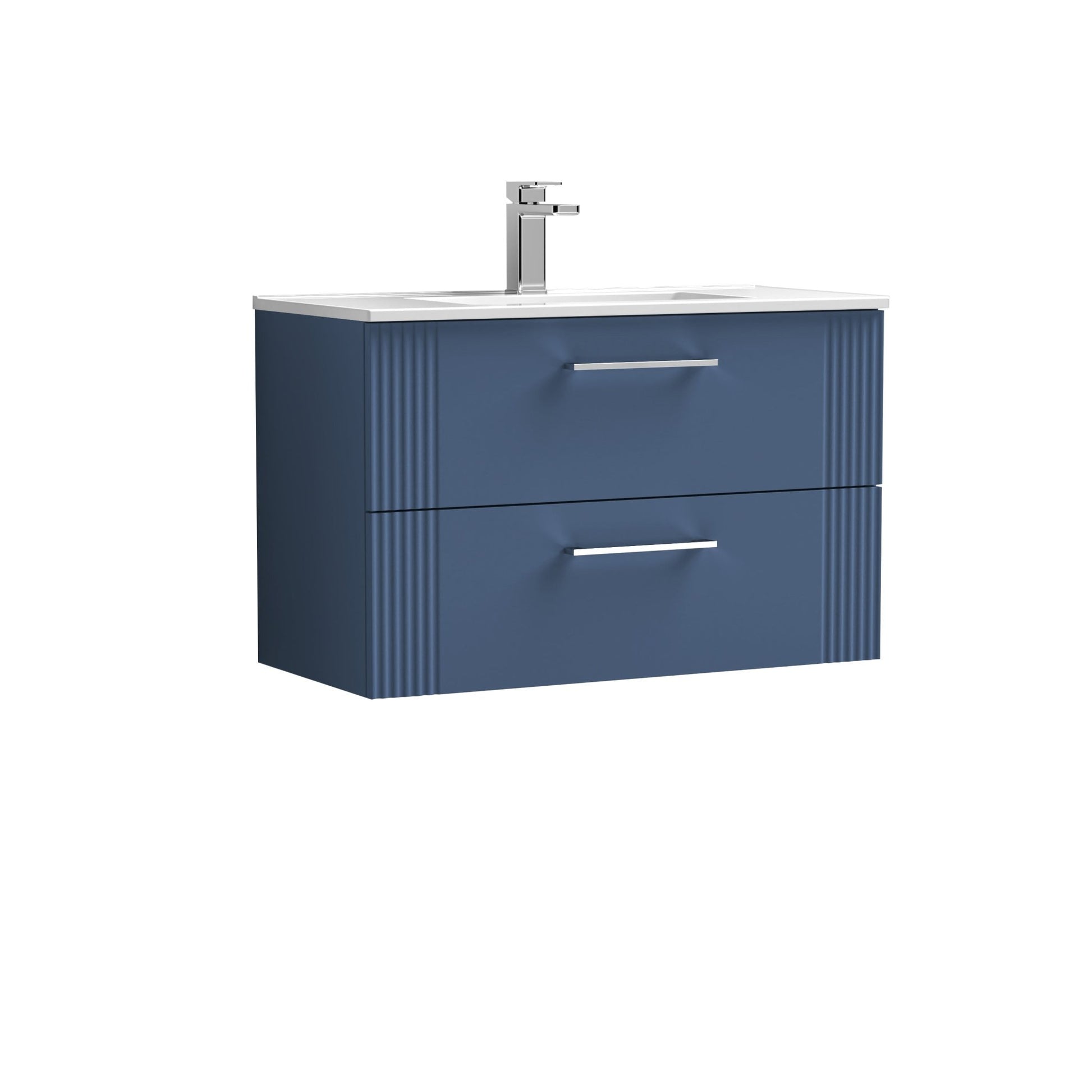 Nui Deco 800mm Wall Hung 2 Drawer Vanity & Basin 2 Contemporary Satin Blue MFC Painted Gloss 518x805x395mm - JJ Building Materials