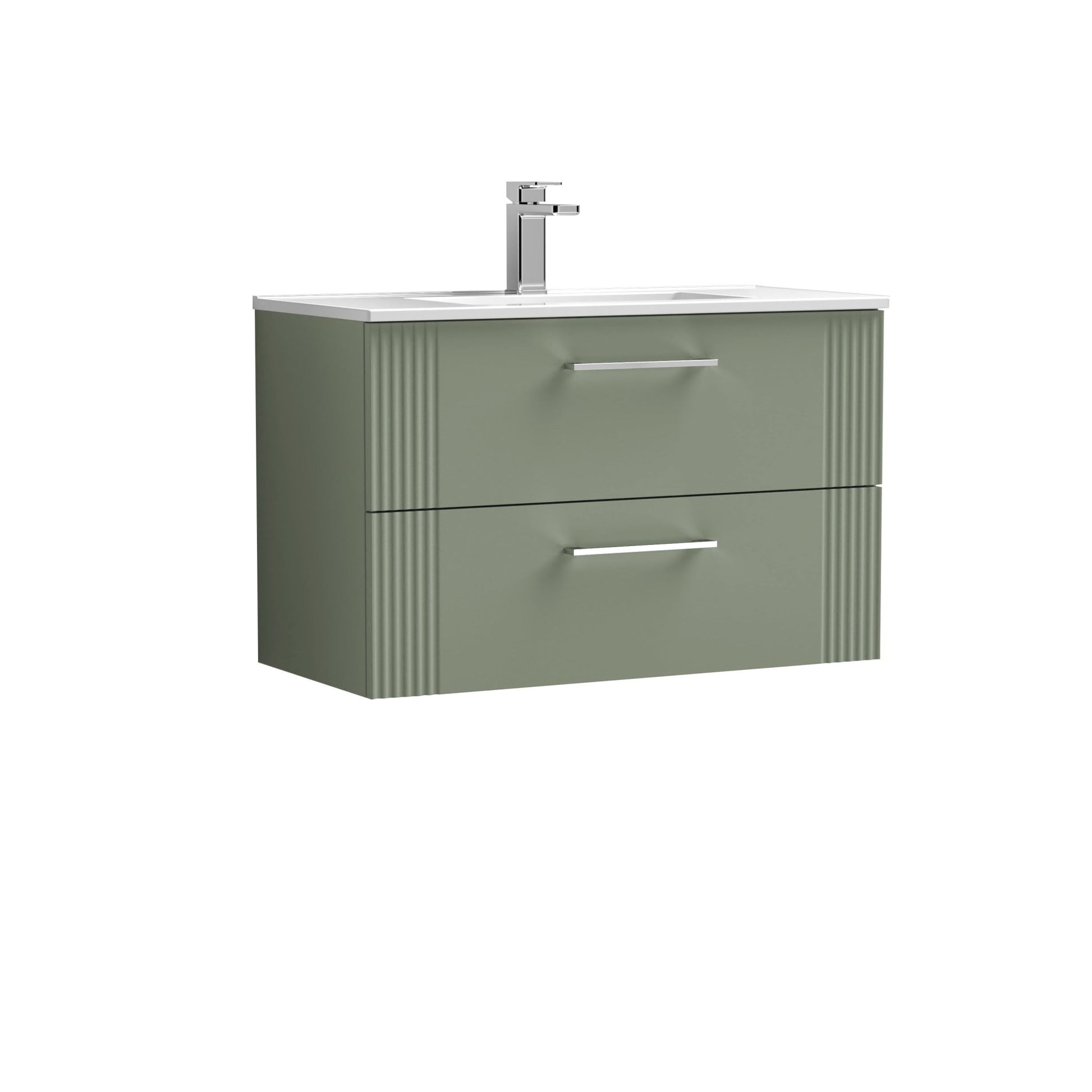 Nui Deco 800mm Wall Hung 2 Drawer Vanity & Basin 2 Contemporary Satin Green MFC Painted Gloss 518x805x395mm - JJ Building Materials
