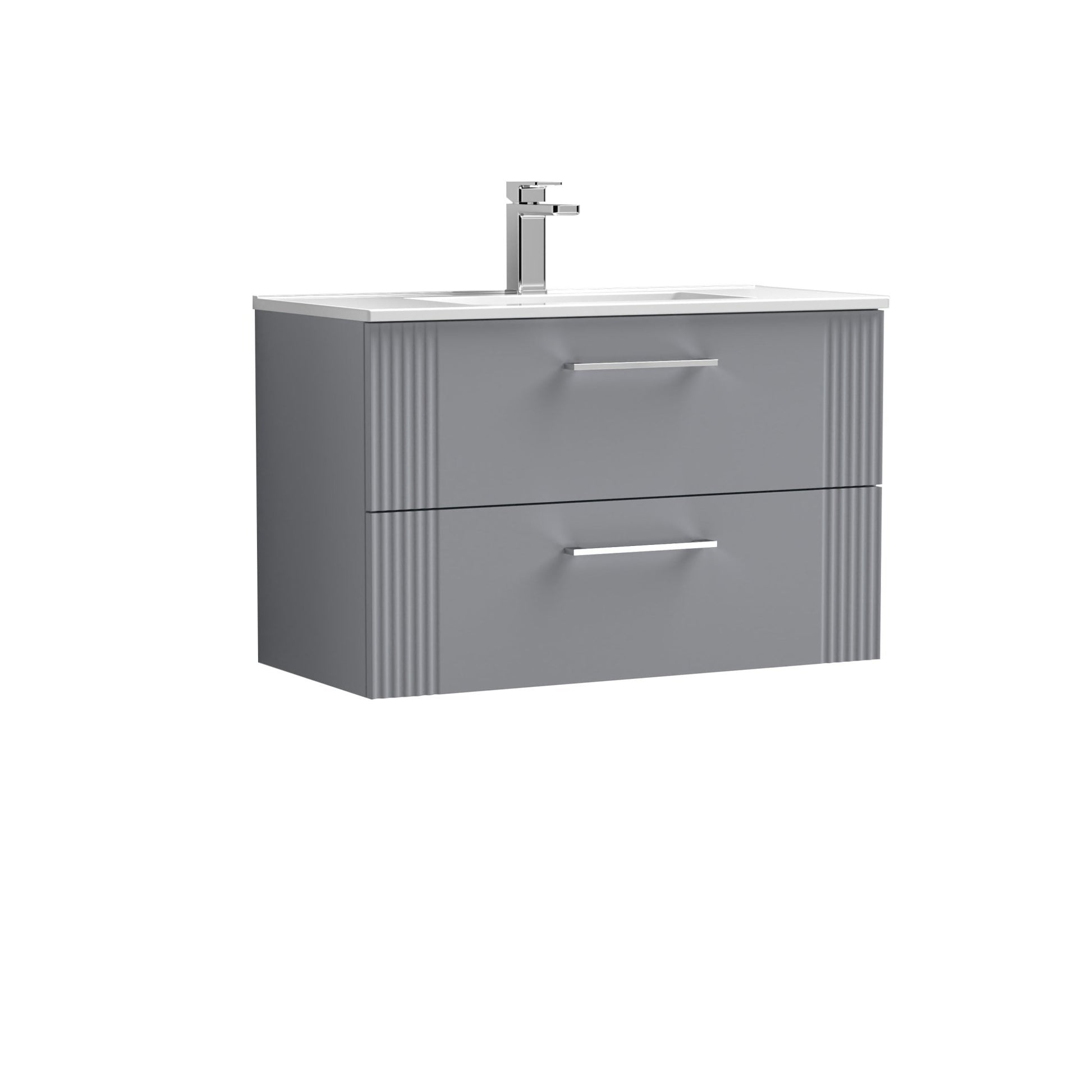 Nui Deco 800mm Wall Hung 2 Drawer Vanity & Basin 2 Contemporary Satin Grey MFC Painted Gloss 518x805x395mm - JJ Building Materials