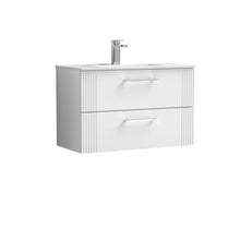 Nui Deco 800mm Wall Hung 2 Drawer Vanity & Basin 2 Contemporary Satin White MFC Painted Gloss 518x805x395mm - JJ Building Materials