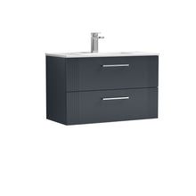 Nui Deco 800mm Wall Hung 2 Drawer Vanity & Basin 2 Contemporary Soft Black MFC Painted Gloss 518x805x395mm - JJ Building Materials