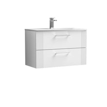 Nui Deco 800mm Wall Hung 2 Drawer Vanity & Basin 4 Contemporary Satin White MFC Painted Gloss 530x810x440mm - JJ Building Materials