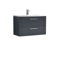 Nui Deco 800mm Wall Hung 2 Drawer Vanity & Basin 4 Contemporary Soft Black MFC Painted Gloss 530x810x440mm - JJ Building Materials