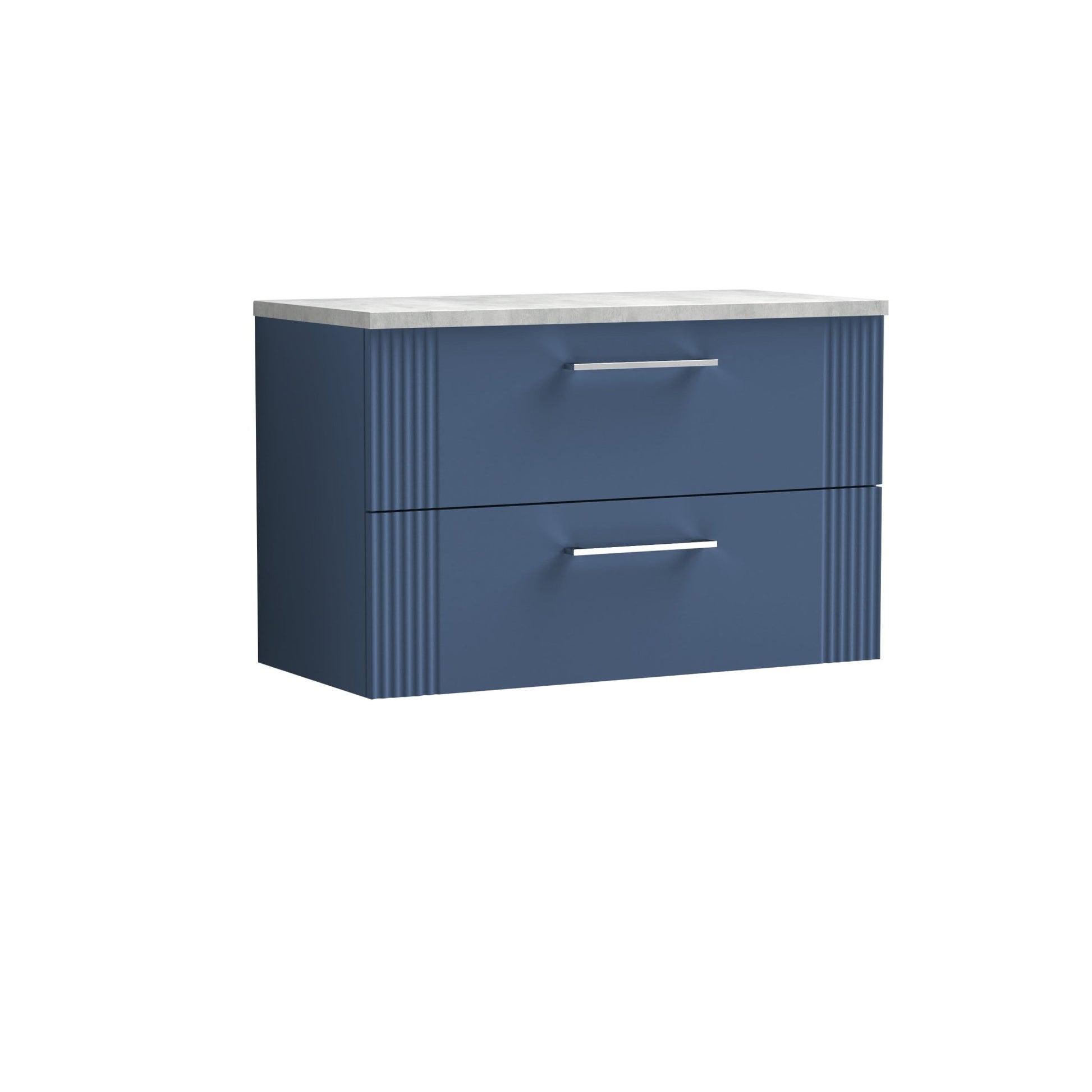 Nui Deco 800mm Wall Hung 2 Drawer Vanity & Laminate Top Contemporary Satin Blue MFC Painted Gloss 522x805x390mm - DPF395LBG - JJ Building Materials