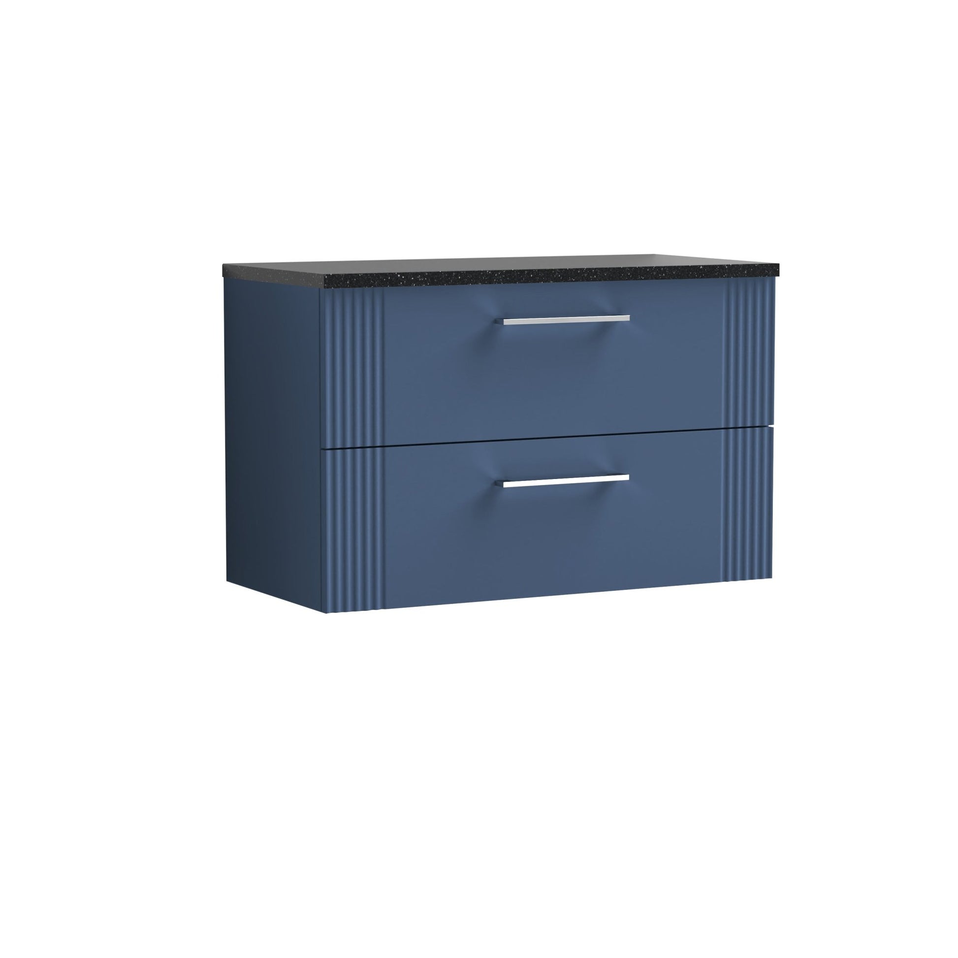 Nui Deco 800mm Wall Hung 2 Drawer Vanity & Laminate Top Contemporary Satin Blue MFC Painted Gloss 522x805x390mm - DPF395LSB - JJ Building Materials