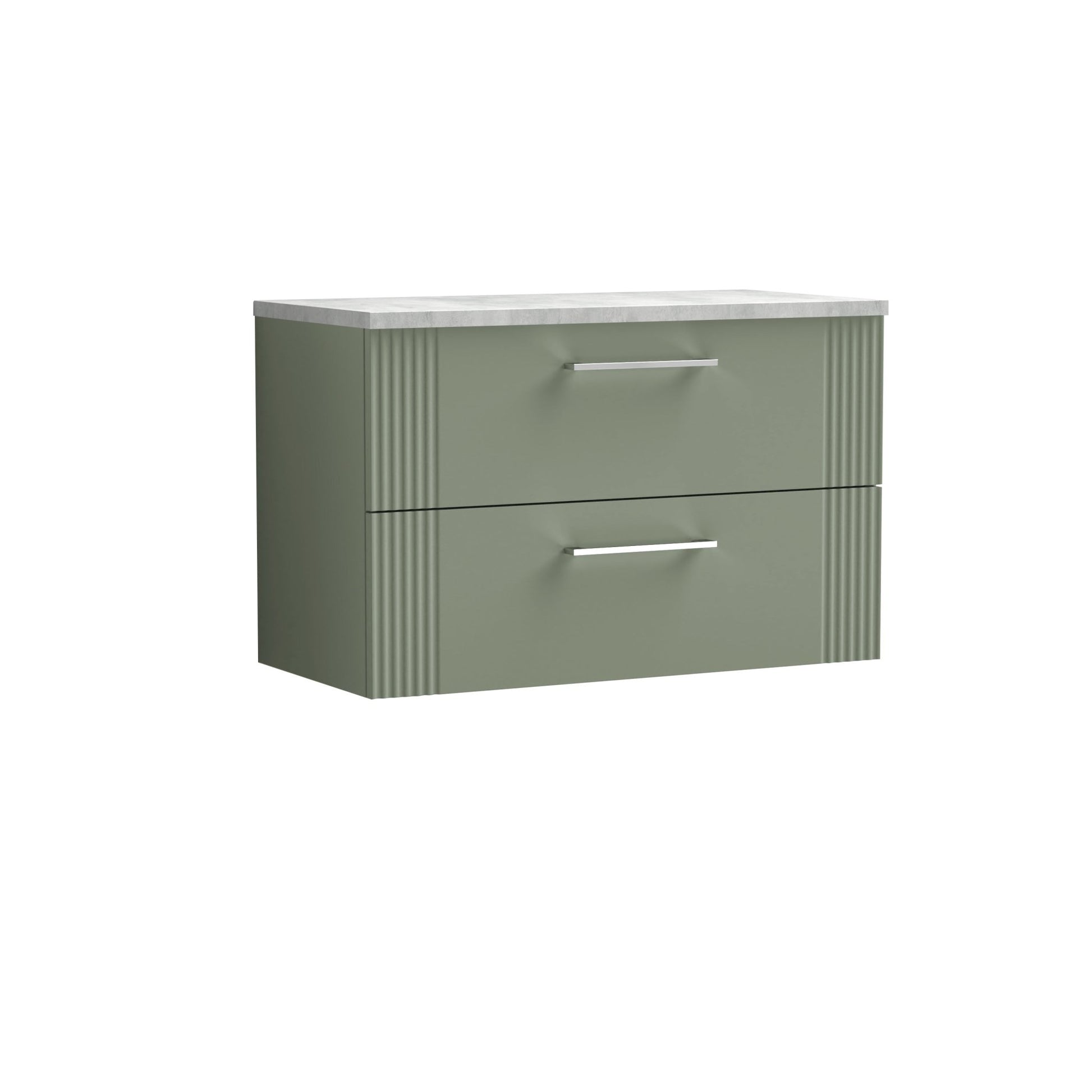 Nui Deco 800mm Wall Hung 2 Drawer Vanity & Laminate Top Contemporary Satin Green MFC Painted Gloss 522x805x390mm - DPF895LBG - JJ Building Materials