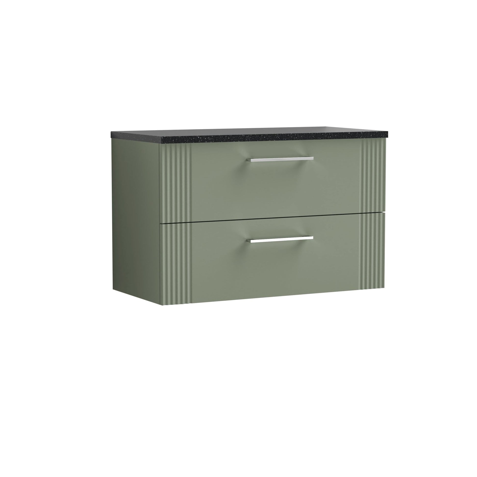 Nui Deco 800mm Wall Hung 2 Drawer Vanity & Laminate Top Contemporary Satin Green MFC Painted Gloss 522x805x390mm - DPF895LSB - JJ Building Materials