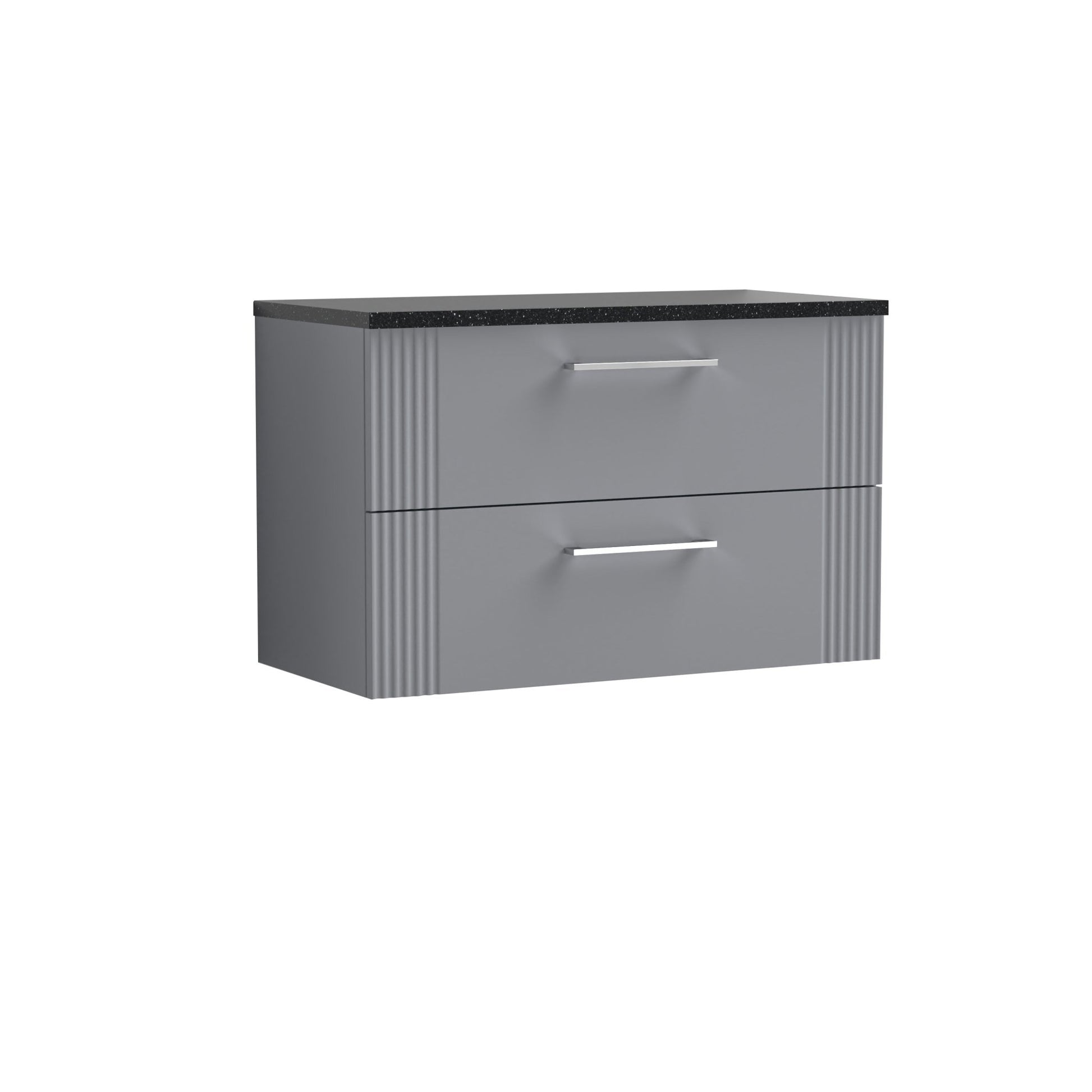 Nui Deco 800mm Wall Hung 2 Drawer Vanity & Laminate Top Contemporary Satin Grey MFC Painted Gloss 522x805x390mm - DPF295LSB - JJ Building Materials