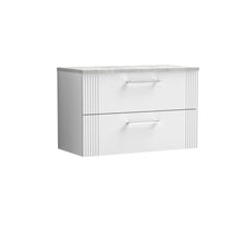Nui Deco 800mm Wall Hung 2 Drawer Vanity & Laminate Top Contemporary Satin White MFC Painted Gloss 522x805x390mm - DPF195LBG - JJ Building Materials