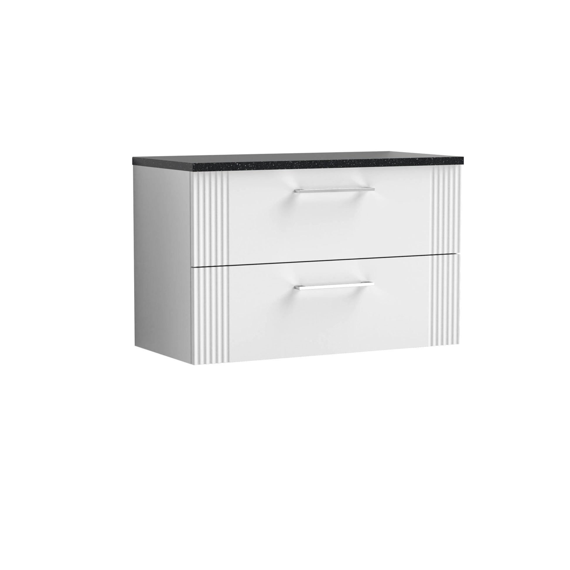 Nui Deco 800mm Wall Hung 2 Drawer Vanity & Laminate Top Contemporary Satin White MFC Painted Gloss 522x805x390mm - DPF195LSB - JJ Building Materials