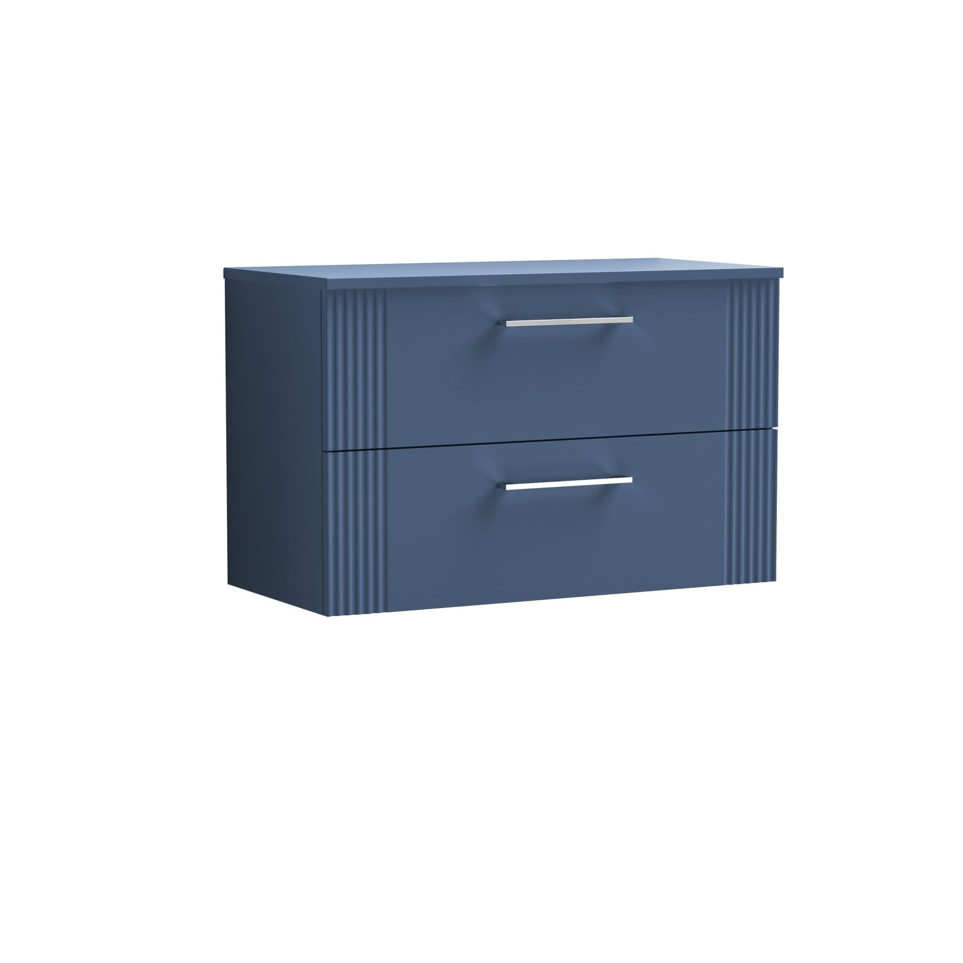 Nui Deco 800mm Wall Hung 2 Drawer Vanity & Worktop Contemporary Satin Blue MFC Painted Gloss 518x810x390mm - JJ Building Materials