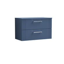 Nui Deco 800mm Wall Hung 2 Drawer Vanity & Worktop Contemporary Satin Blue MFC Painted Gloss 518x810x390mm - JJ Building Materials