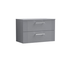 Nui Deco 800mm Wall Hung 2 Drawer Vanity & Worktop Contemporary Satin Grey MFC Painted Gloss 518x810x390mm - JJ Building Materials