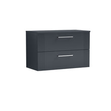 Nui Deco 800mm Wall Hung 2 Drawer Vanity & Worktop Contemporary Soft Black MFC Painted Gloss 518x810x390mm - JJ Building Materials