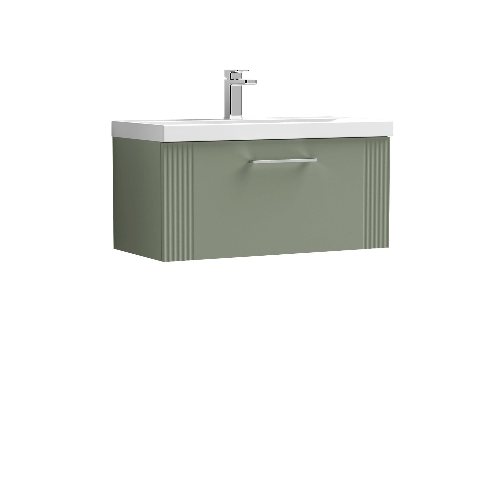 Nui Deco 800mm Wall Hung Single Drawer Vanity & Basin 1 Contemporary Satin Green MFC Painted Gloss 399x810x390mm - JJ Building Materials