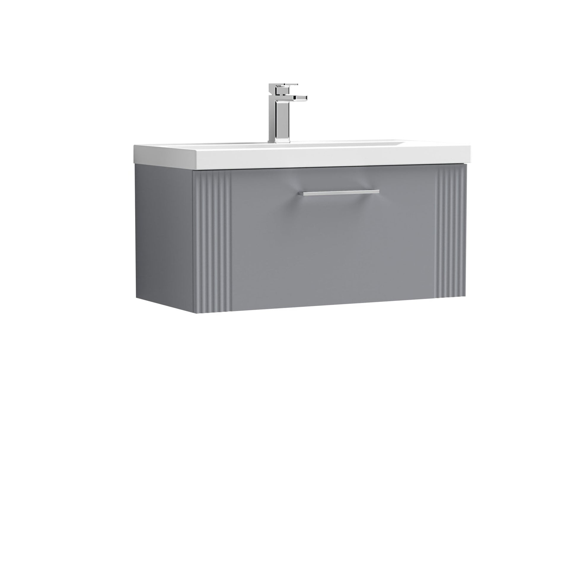 Nui Deco 800mm Wall Hung Single Drawer Vanity & Basin 1 Contemporary Satin Grey MFC Painted Gloss 399x810x390mm - JJ Building Materials