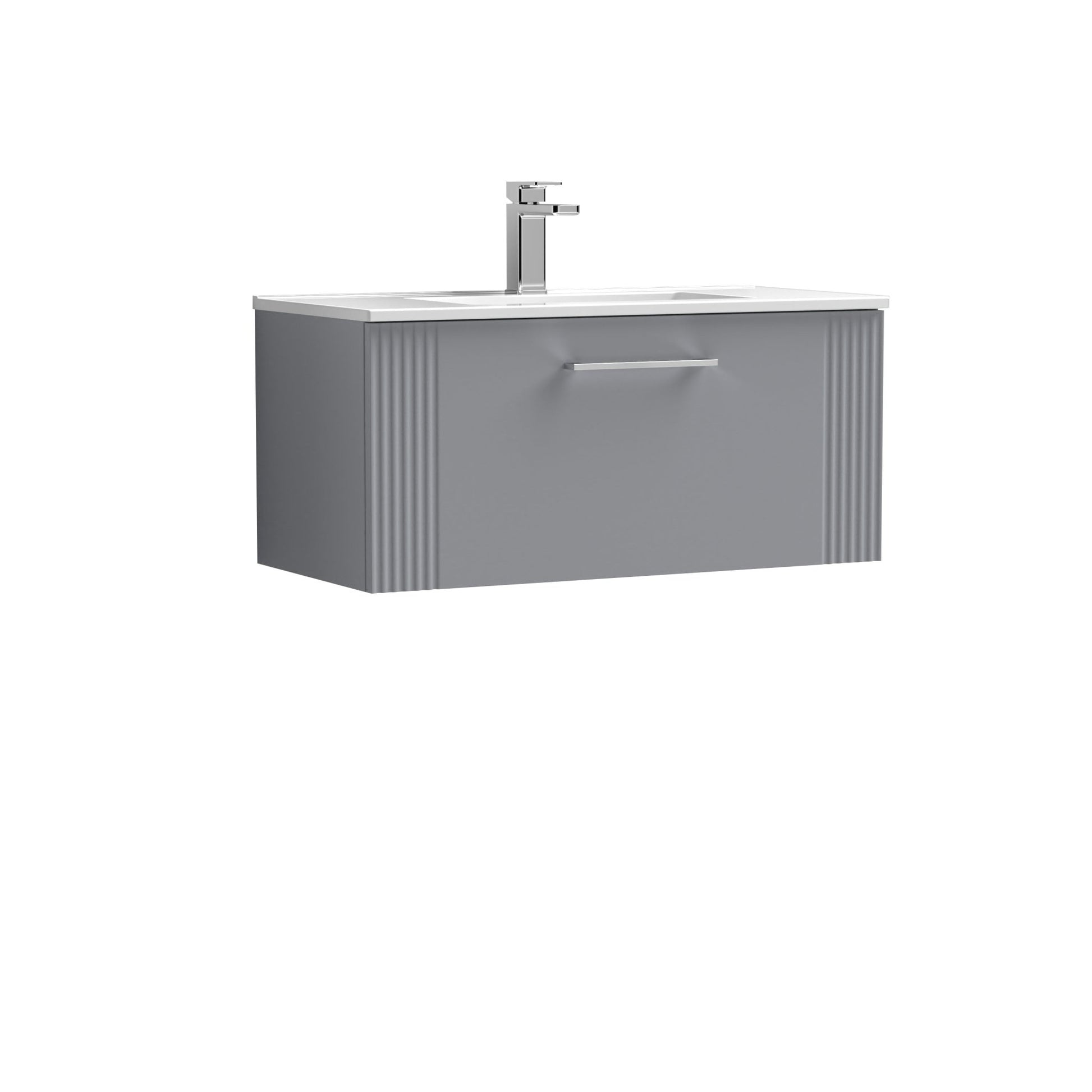 Nui Deco 800mm Wall Hung Single Drawer Vanity & Basin 2 Contemporary Satin Grey MFC Painted Gloss 377x805x395mm - JJ Building Materials