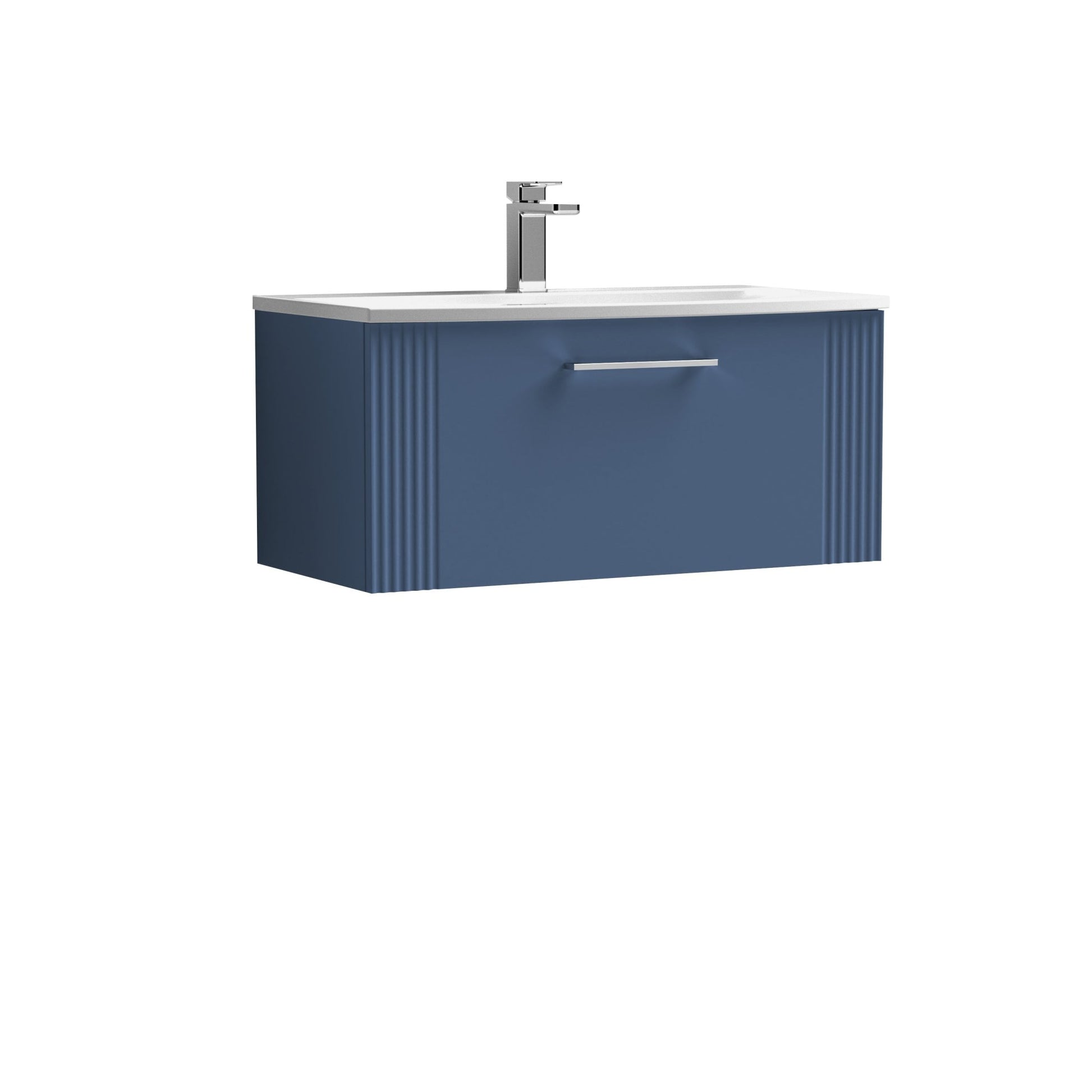 Nui Deco 800mm Wall Hung Single Drawer Vanity & Basin 4 Contemporary Satin Blue MFC Painted Gloss 389x810x440mm - JJ Building Materials
