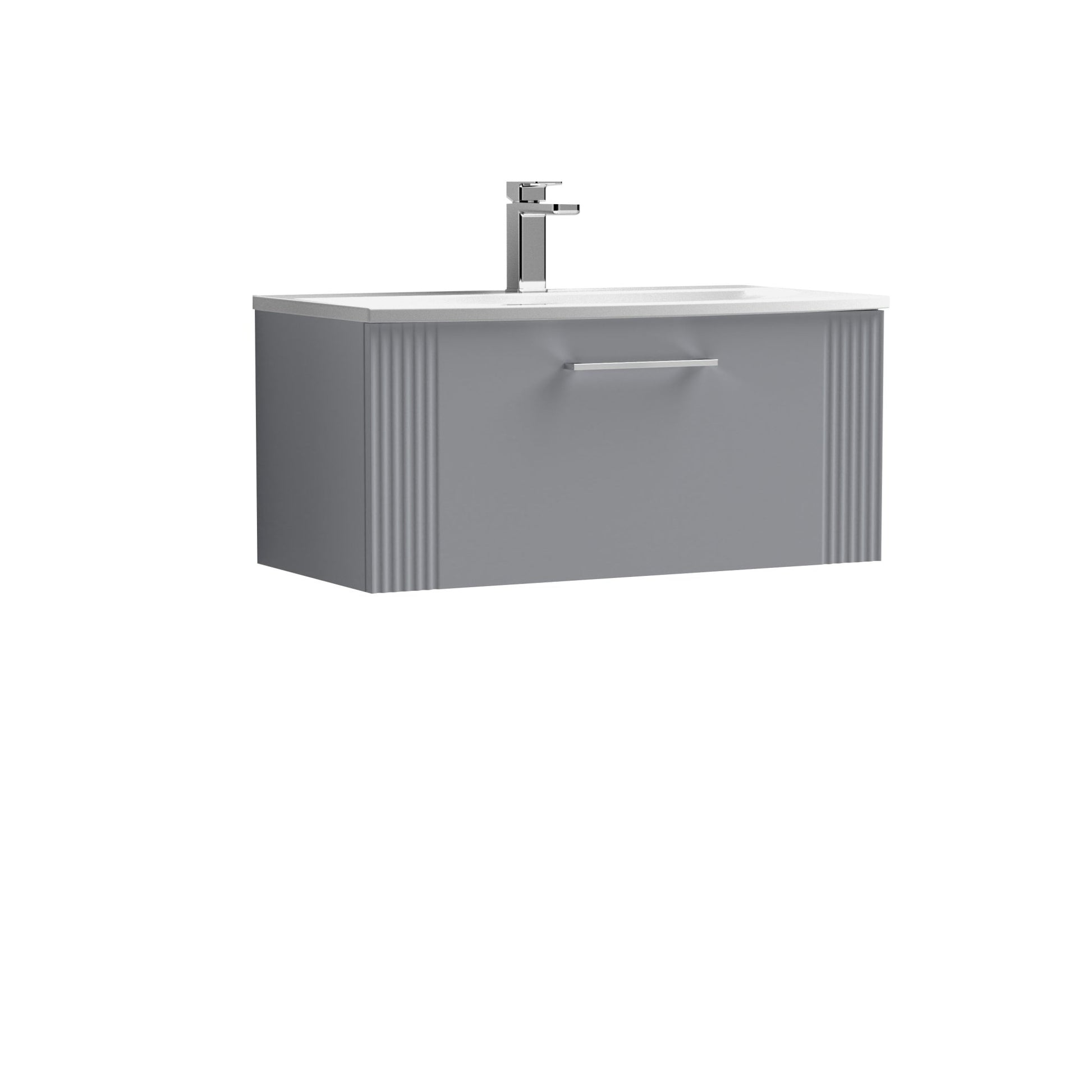 Nui Deco 800mm Wall Hung Single Drawer Vanity & Basin 4 Contemporary Satin Grey MFC Painted Gloss 389x810x440mm - JJ Building Materials