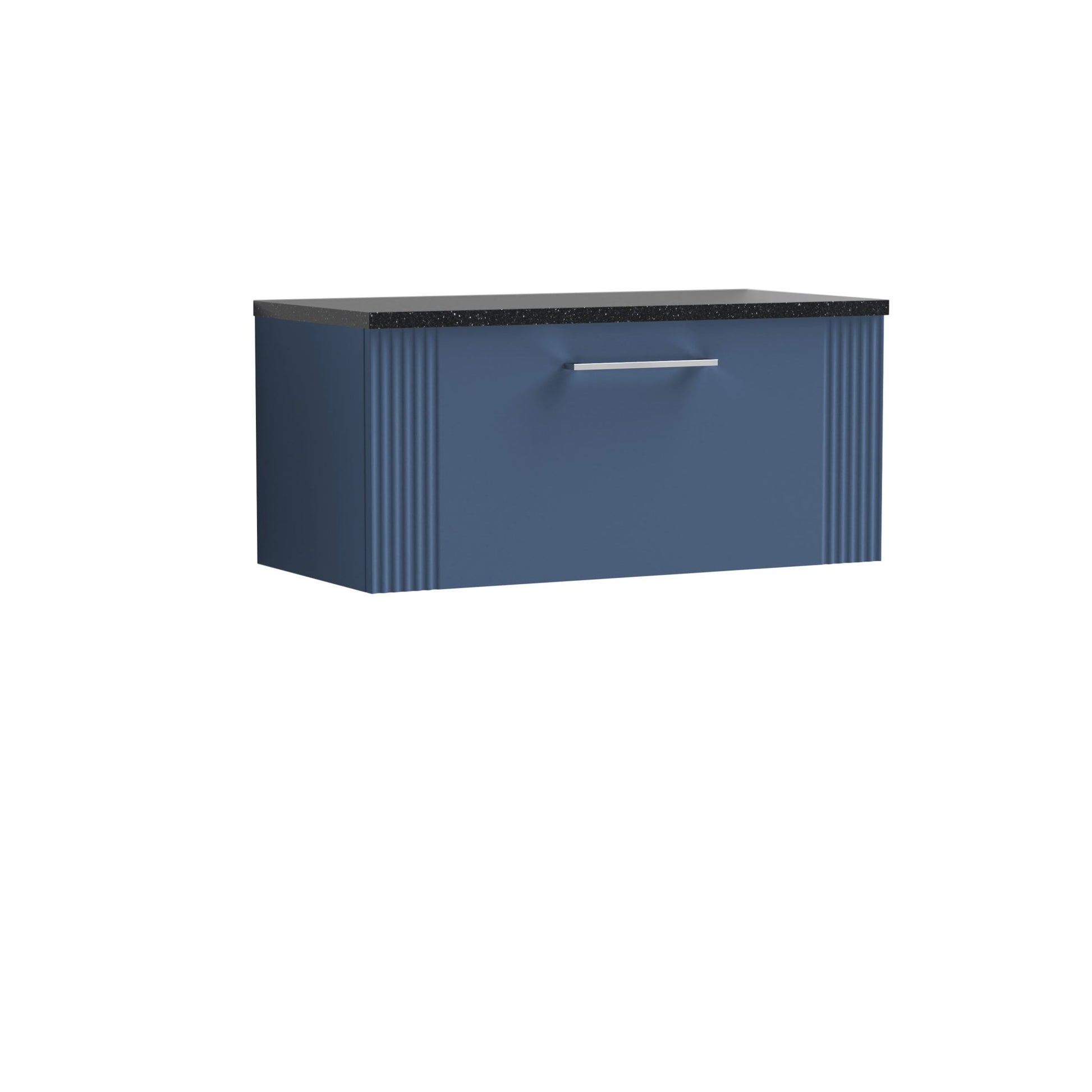 Nui Deco 800mm Wall Hung Single Drawer Vanity & Laminate Top Contemporary Satin Blue MFC Painted Gloss 381x805x390mm - DPF396LSB - JJ Building Materials