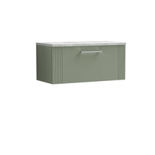 Nui Deco 800mm Wall Hung Single Drawer Vanity & Laminate Top Contemporary Satin Green MFC Painted Gloss 381x805x390mm - DPF896LBG - JJ Building Materials
