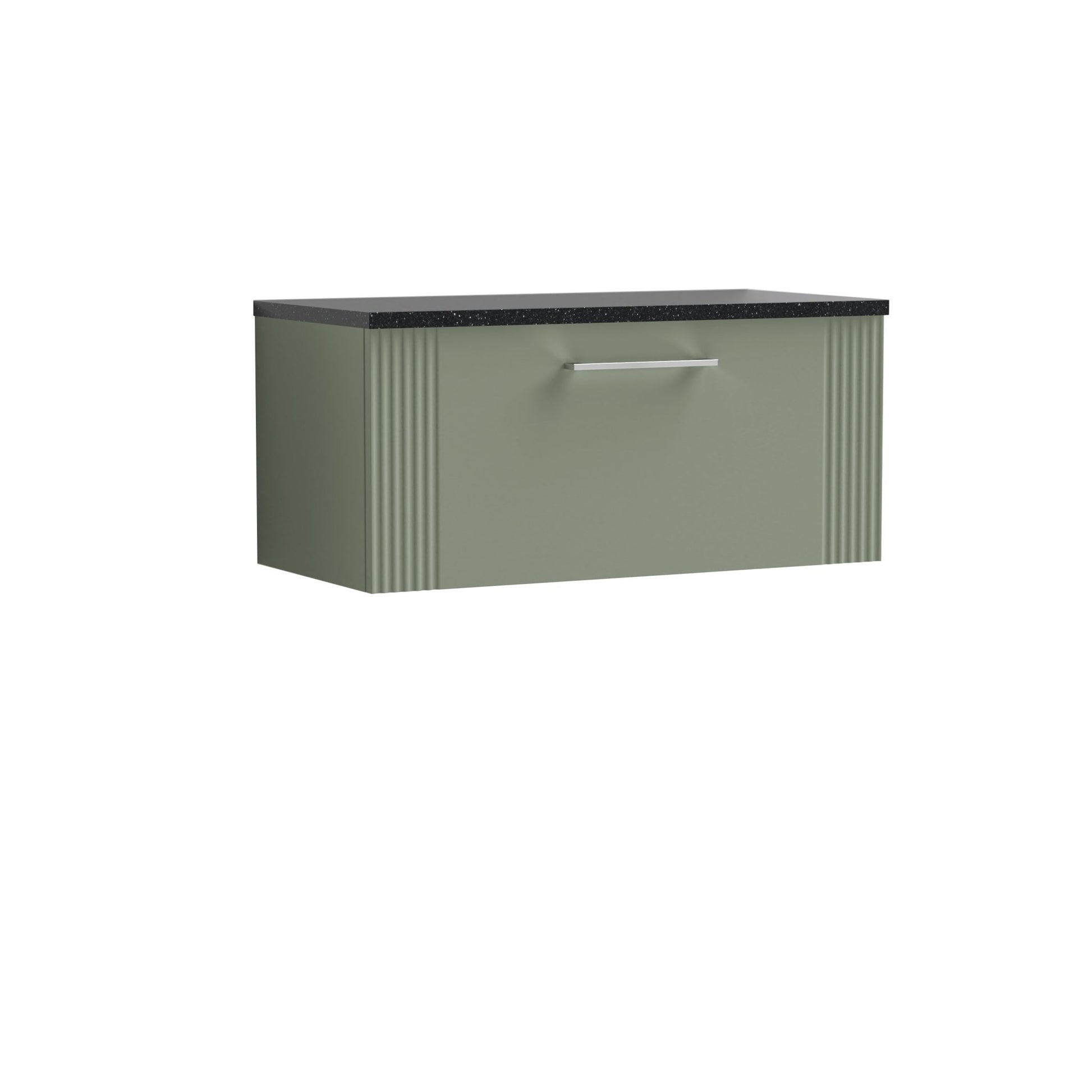 Nui Deco 800mm Wall Hung Single Drawer Vanity & Laminate Top Contemporary Satin Green MFC Painted Gloss 381x805x390mm - DPF896LSB - JJ Building Materials
