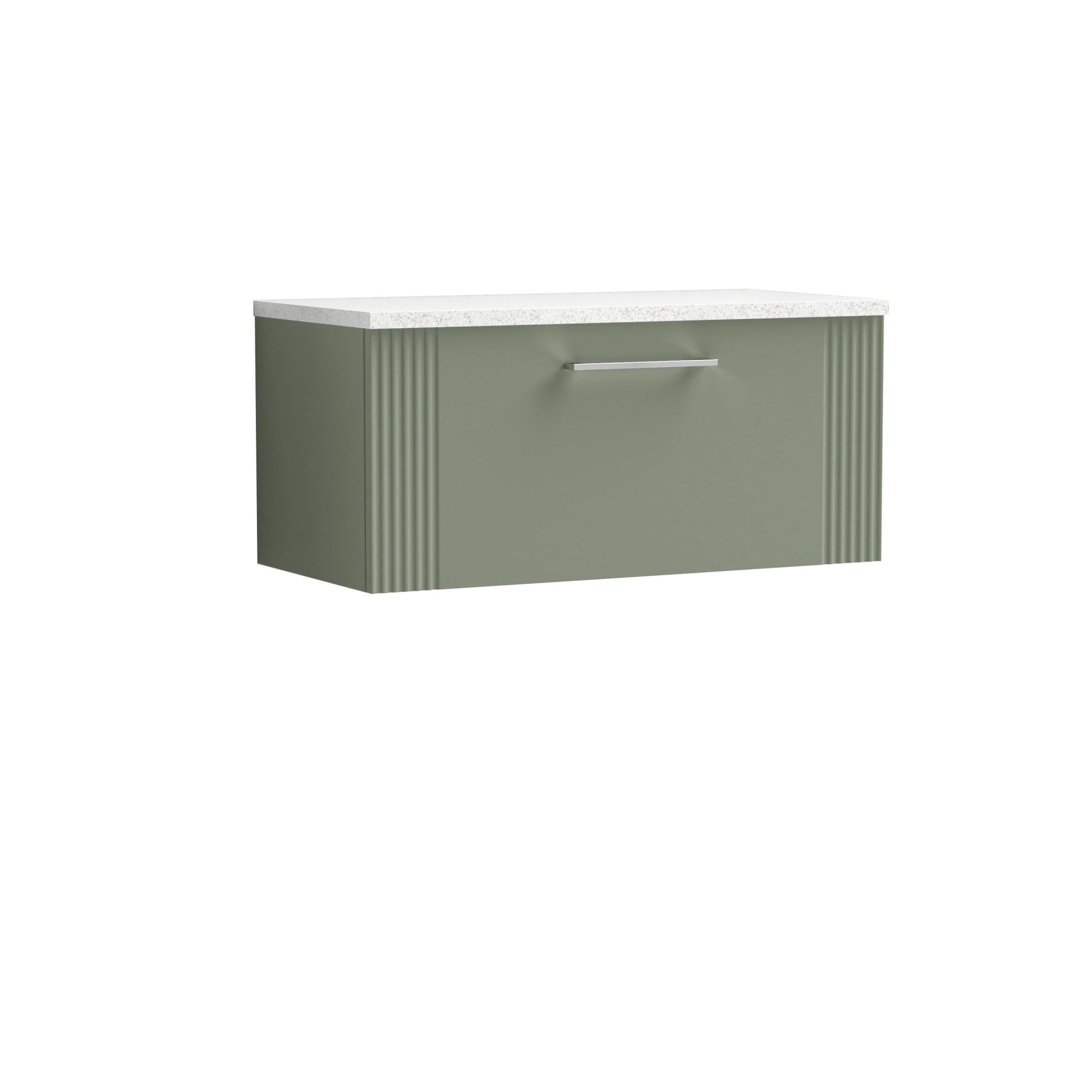 Nui Deco 800mm Wall Hung Single Drawer Vanity & Laminate Top Contemporary Satin Green MFC Painted Gloss 381x805x390mm - DPF896LSW - JJ Building Materials
