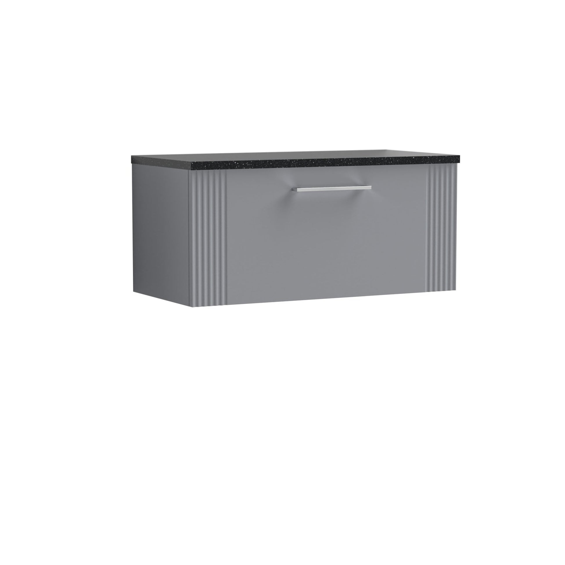 Nui Deco 800mm Wall Hung Single Drawer Vanity & Laminate Top Contemporary Satin Grey MFC Painted Gloss 381x805x390mm - DPF296LSB - JJ Building Materials