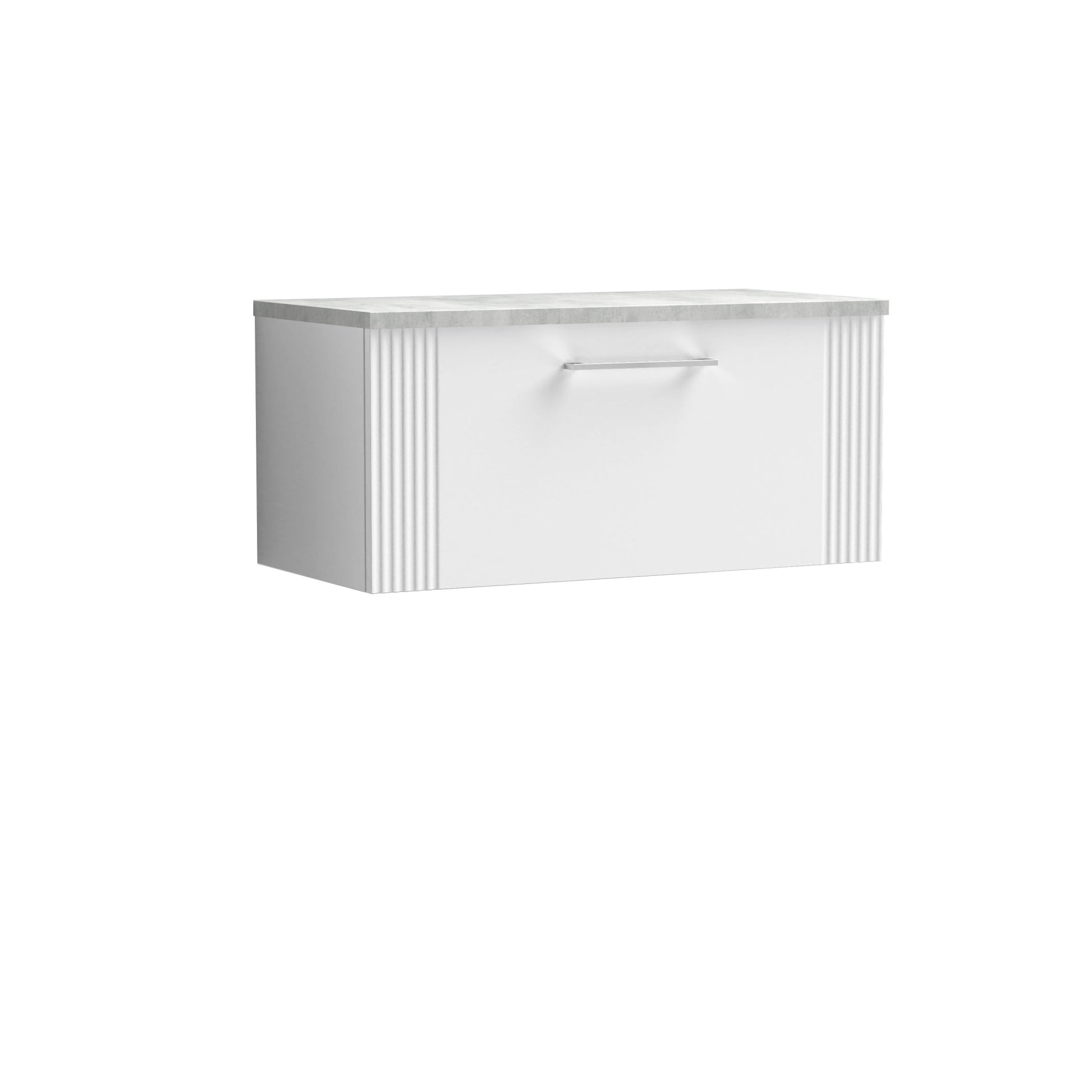 Nui Deco 800mm Wall Hung Single Drawer Vanity & Laminate Top Contemporary Satin White MFC Painted Gloss 381x805x390mm - DPF196LBG - JJ Building Materials