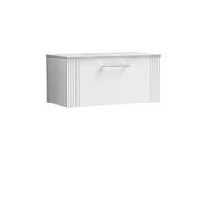 Nui Deco 800mm Wall Hung Single Drawer Vanity & Laminate Top Contemporary Satin White MFC Painted Gloss 381x805x390mm - DPF196LBG - JJ Building Materials
