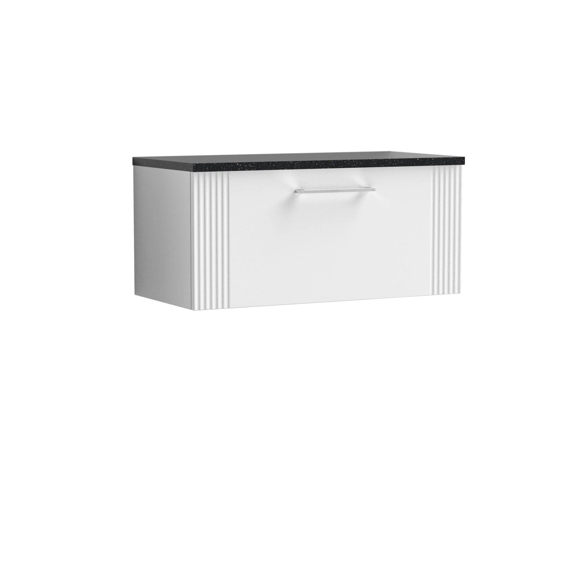 Nui Deco 800mm Wall Hung Single Drawer Vanity & Laminate Top Contemporary Satin White MFC Painted Gloss 381x805x390mm - DPF196LSB - JJ Building Materials