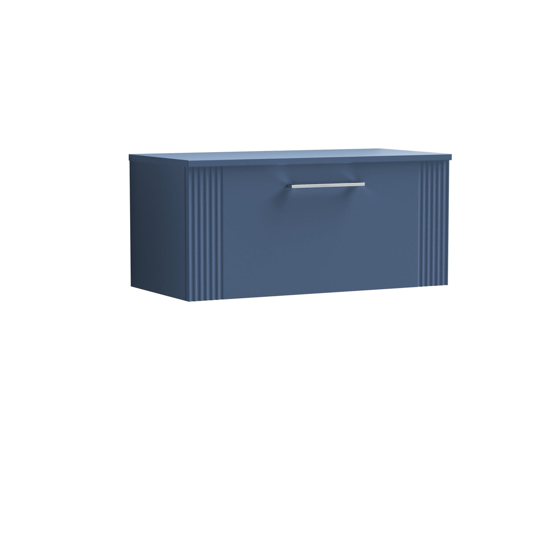 Nui Deco 800mm Wall Hung Single Drawer Vanity & Worktop Contemporary Satin Blue MFC Painted Gloss 377x810x390mm - JJ Building Materials