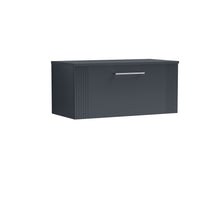 Nui Deco 800mm Wall Hung Single Drawer Vanity & Worktop Contemporary Soft Black MFC Painted Gloss 377x810x390mm - JJ Building Materials