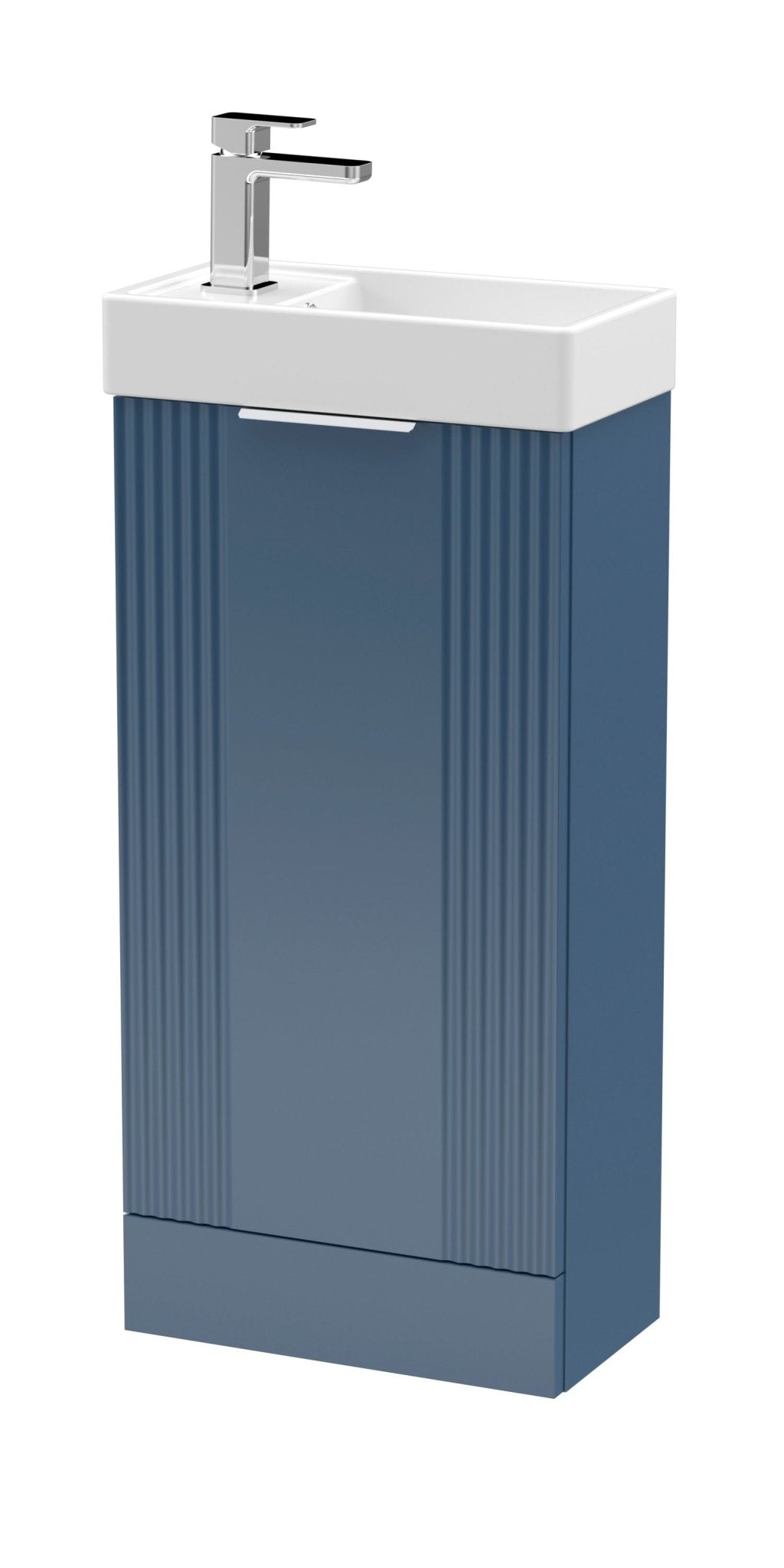 Nui Deco Compact 400mm Floor Standing Cabinet & Basin Contemporary Satin Blue MFC Painted Matt 781x400x222mm - JJ Building Materials