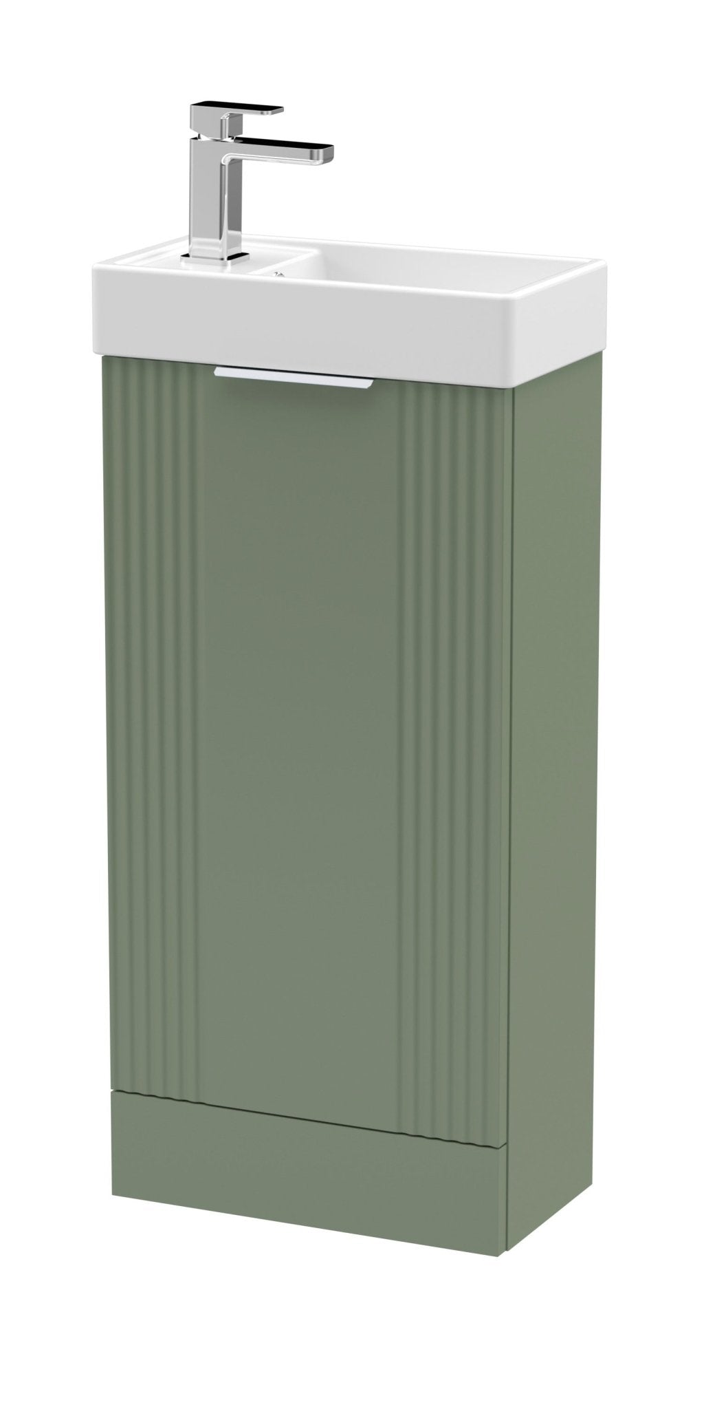 Nui Deco Compact 400mm Floor Standing Cabinet & Basin Contemporary Satin Green MFC Painted Matt 781x400x222mm - JJ Building Materials