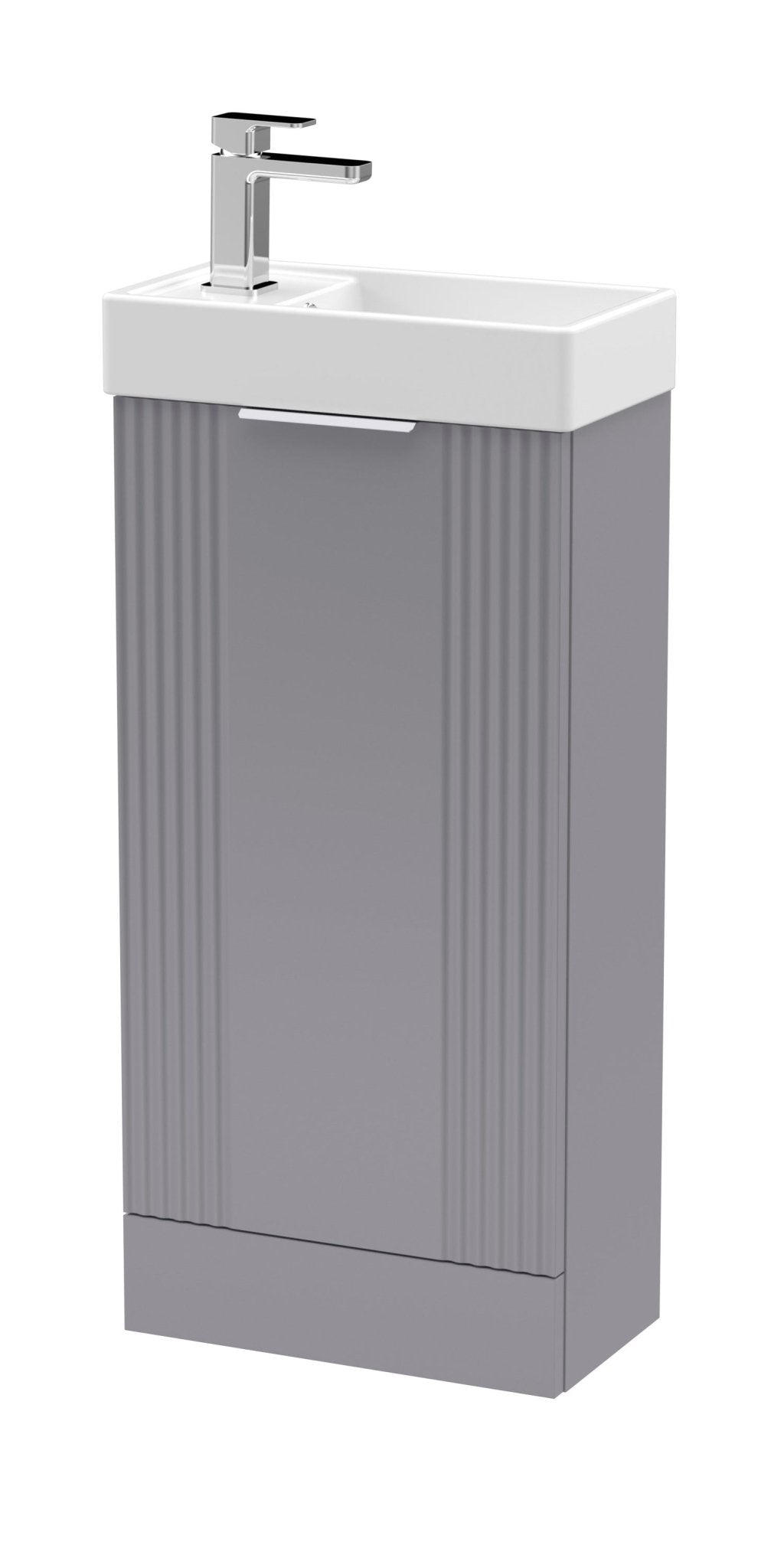 Nui Deco Compact 400mm Floor Standing Cabinet & Basin Contemporary Satin Grey MFC Painted Matt 781x400x222mm - JJ Building Materials