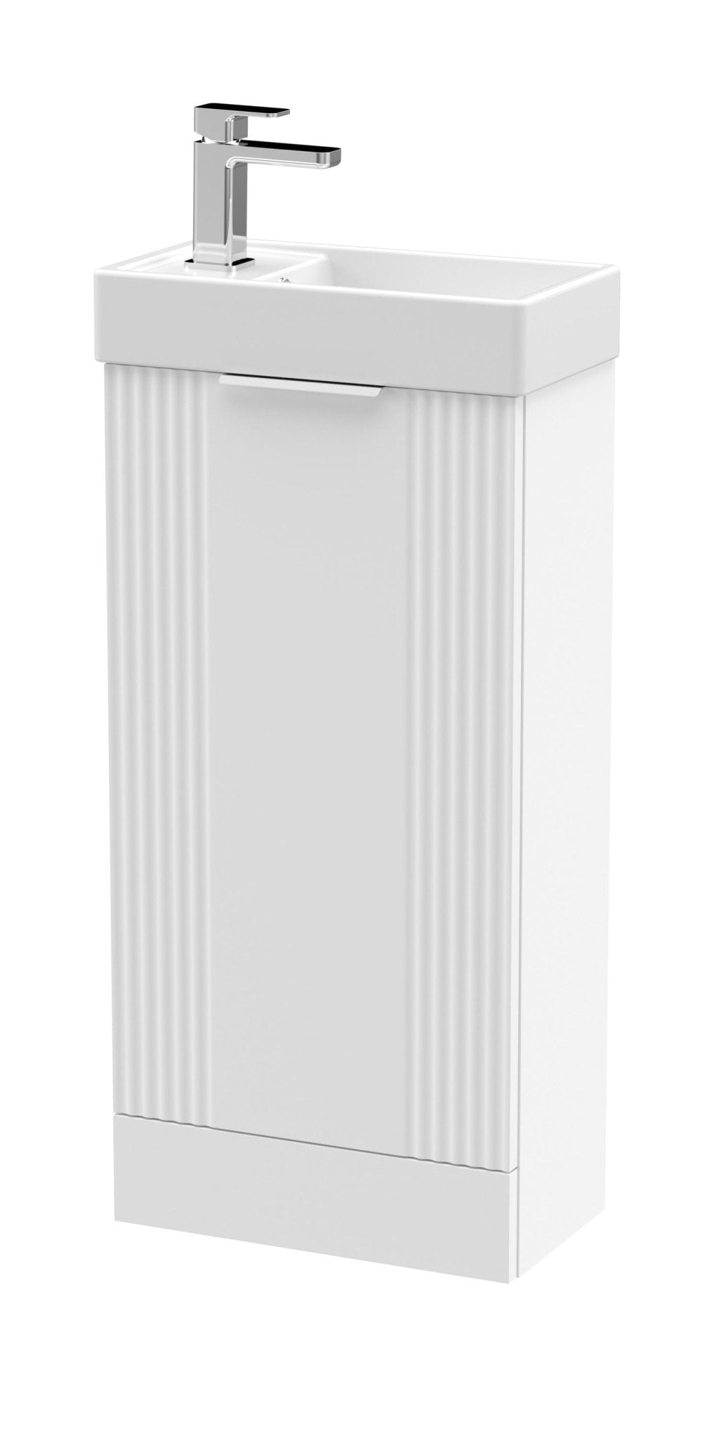 Nui Deco Compact 400mm Floor Standing Cabinet & Basin Contemporary Satin White MFC Painted Matt 781x400x222mm - JJ Building Materials