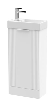 Nui Deco Compact 400mm Floor Standing Cabinet & Basin Contemporary Satin White MFC Painted Matt 781x400x222mm - JJ Building Materials