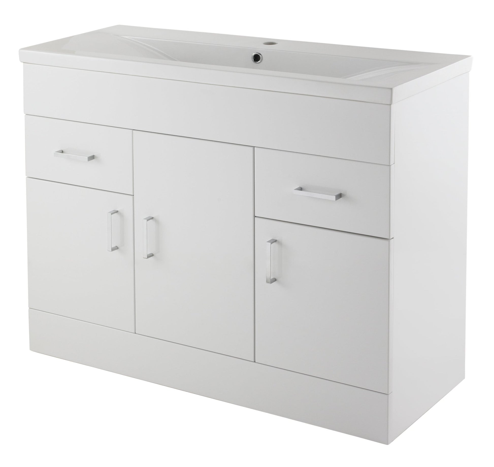 Nui Eden 1000mm Floor Standing Cabinet & Mid - edge Basin Contemporary Gloss White MFC Painted Gloss 840x1010x390mm - JJ Building Materials