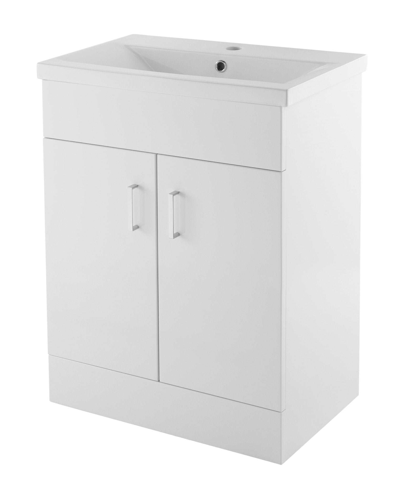Nui Eden 600mm Floor Standing Cabinet & Mid - edge Basin Contemporary Gloss White MFC Painted Gloss 818x605x400mm - JJ Building Materials
