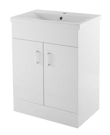 Nui Eden 600mm Floor Standing Cabinet & Mid - edge Basin Contemporary Gloss White MFC Painted Gloss 818x605x400mm - JJ Building Materials