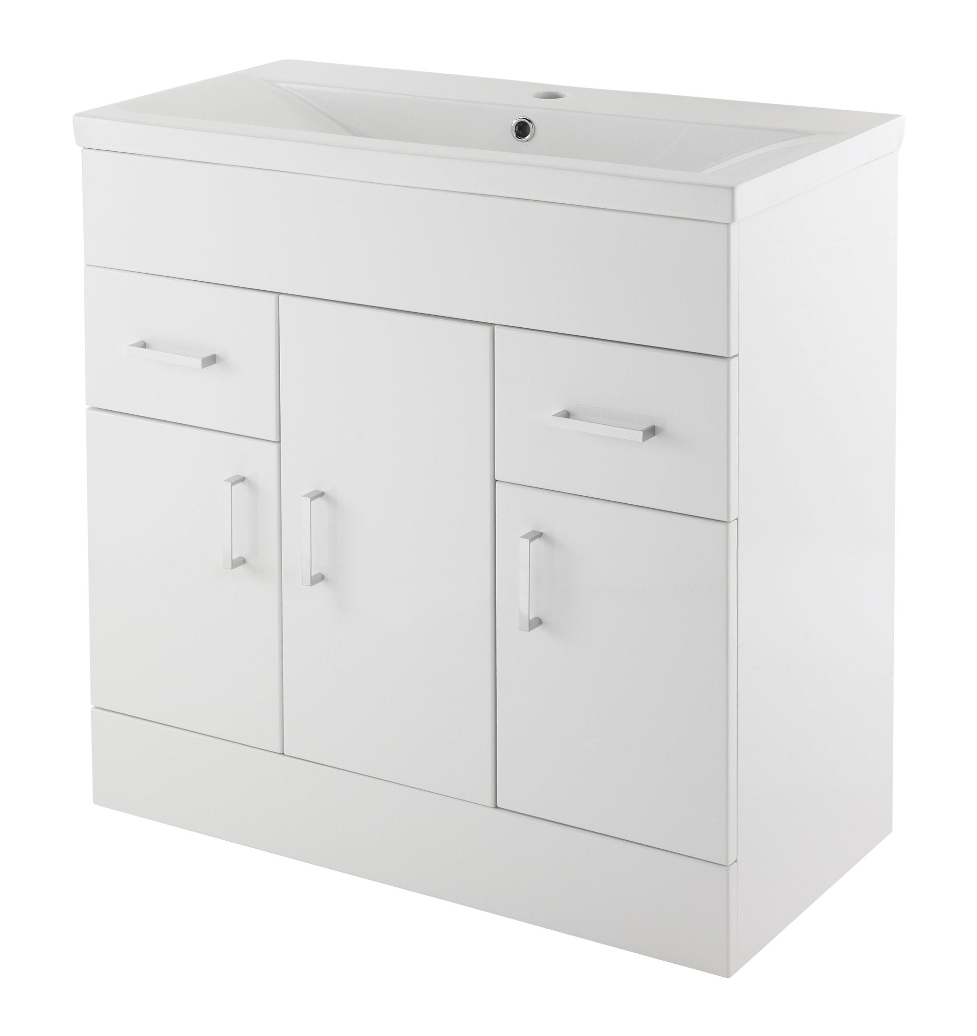 Nui Eden 800mm Floor Standing Cabinet & Mid - edge Basin Contemporary Gloss White MFC Painted Gloss 818x805x400mm - JJ Building Materials