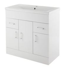 Nui Eden 800mm Floor Standing Cabinet & Mid - edge Basin Contemporary Gloss White MFC Painted Gloss 818x805x400mm - JJ Building Materials