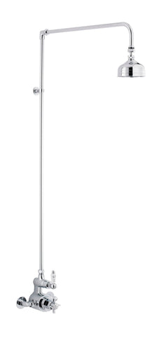 Nui Edwardian Twin Thermostatic Shower Valve & Rigid Riser Traditional Chrome Brass 140x150x140mm - JJ Building Materials